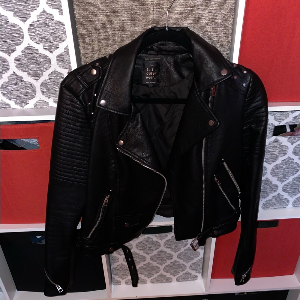 Faux leather jacket with silver stones & Graffiti